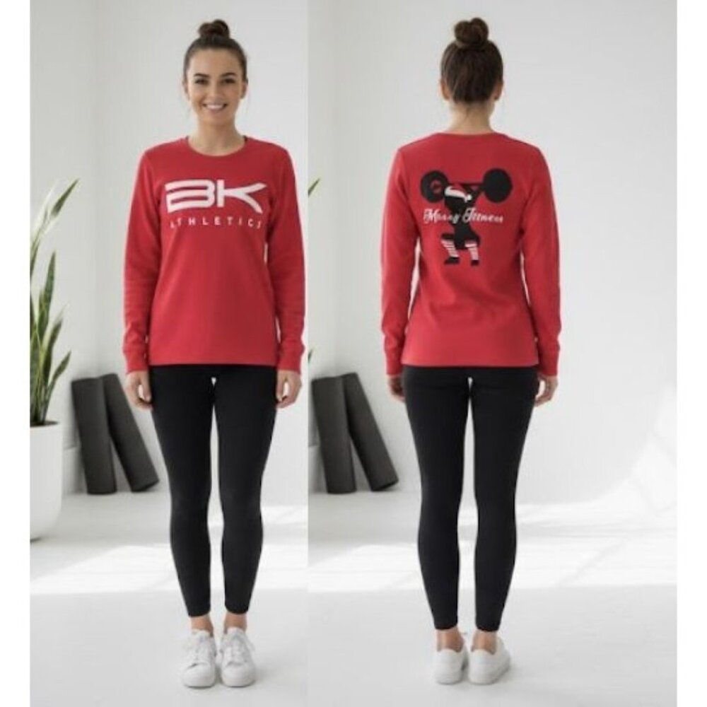 ⭐Womens Long Sleeve T-shirt Tee S Red Merry Christmas Holiday Red Merry Fitness⭐